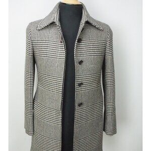 Isaia Napoli White Black Houndstooth Check Woven Cashmere Blend Coat Sz 48R EU